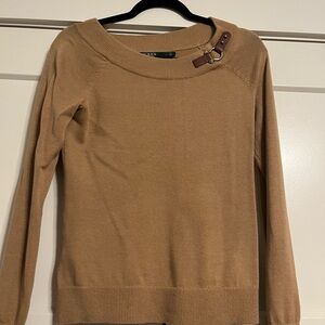 Lauren Ralph Lauren Tan Sweater with Buckle Detail